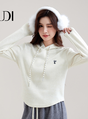 露迪尚品新款女装连帽卫衣不规则显瘦通勤短外套女灰色LDW250027