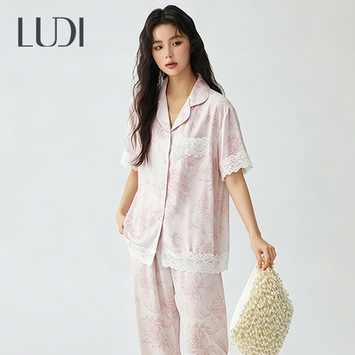 露迪尚品冰丝蕾丝女春夏家居服