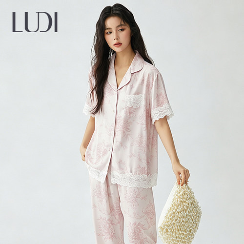 露迪尚品冰丝蕾丝女春夏家居服