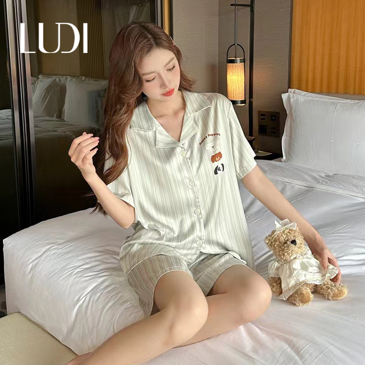 露迪尚品夏季冰丝女甜美睡衣