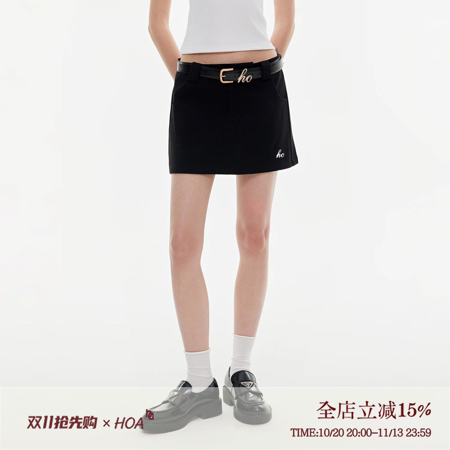 HOA简约刺绣半身裙女春秋季2026新款高腰显瘦小个子防走光a字短裙