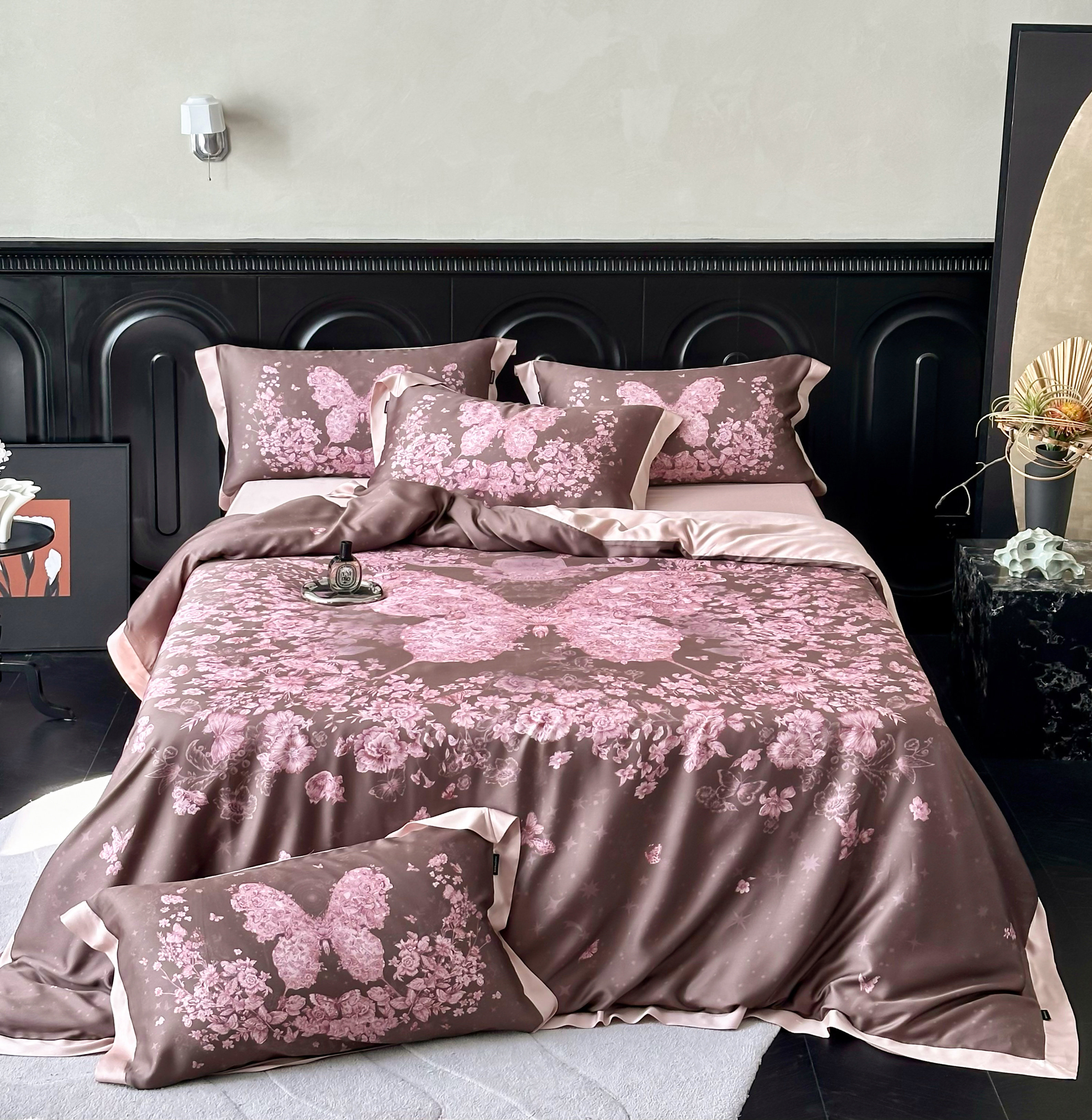 2026新品春夏蝴蝶印花大版数码印花天丝四件套高支高密面料很凉爽