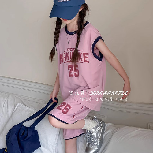 新款男女童外穿运动篮球服套装