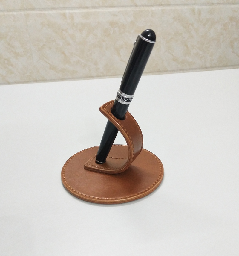 桌面钢笔支架植鞣牛皮手工制作