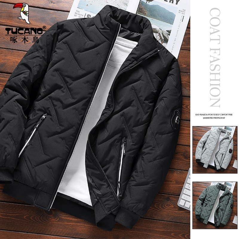 啄木鸟男士加厚防风立领夹克棉服