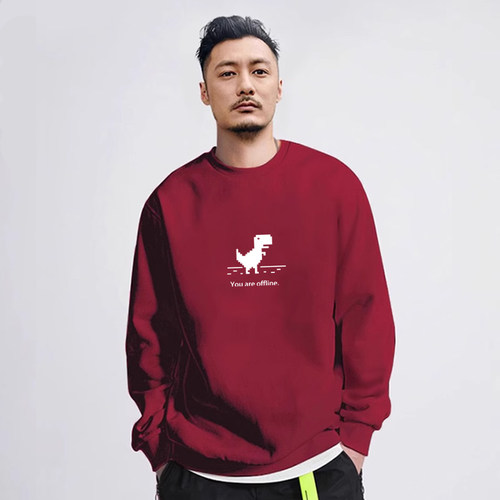 像素恐龙圆领卫衣男加绒保暖上衣