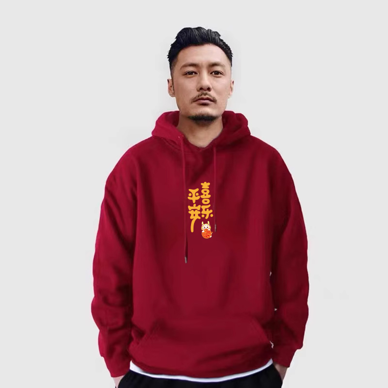 酒红色卫衣帽衫带帽上衣外套