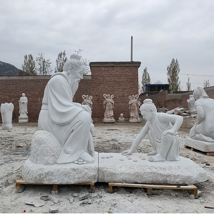 石雕人物下棋雕塑老人对弈人物雕刻广场园林景观民俗