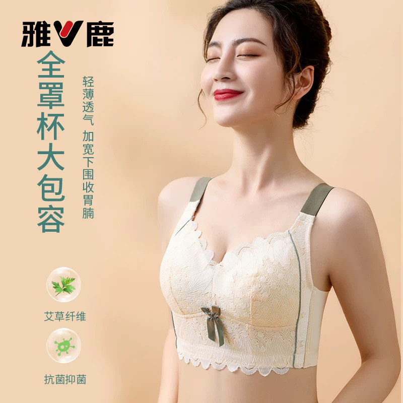 内衣女无钢圈胸罩全罩杯大胸显小薄款防下垂秋季女士文胸DY