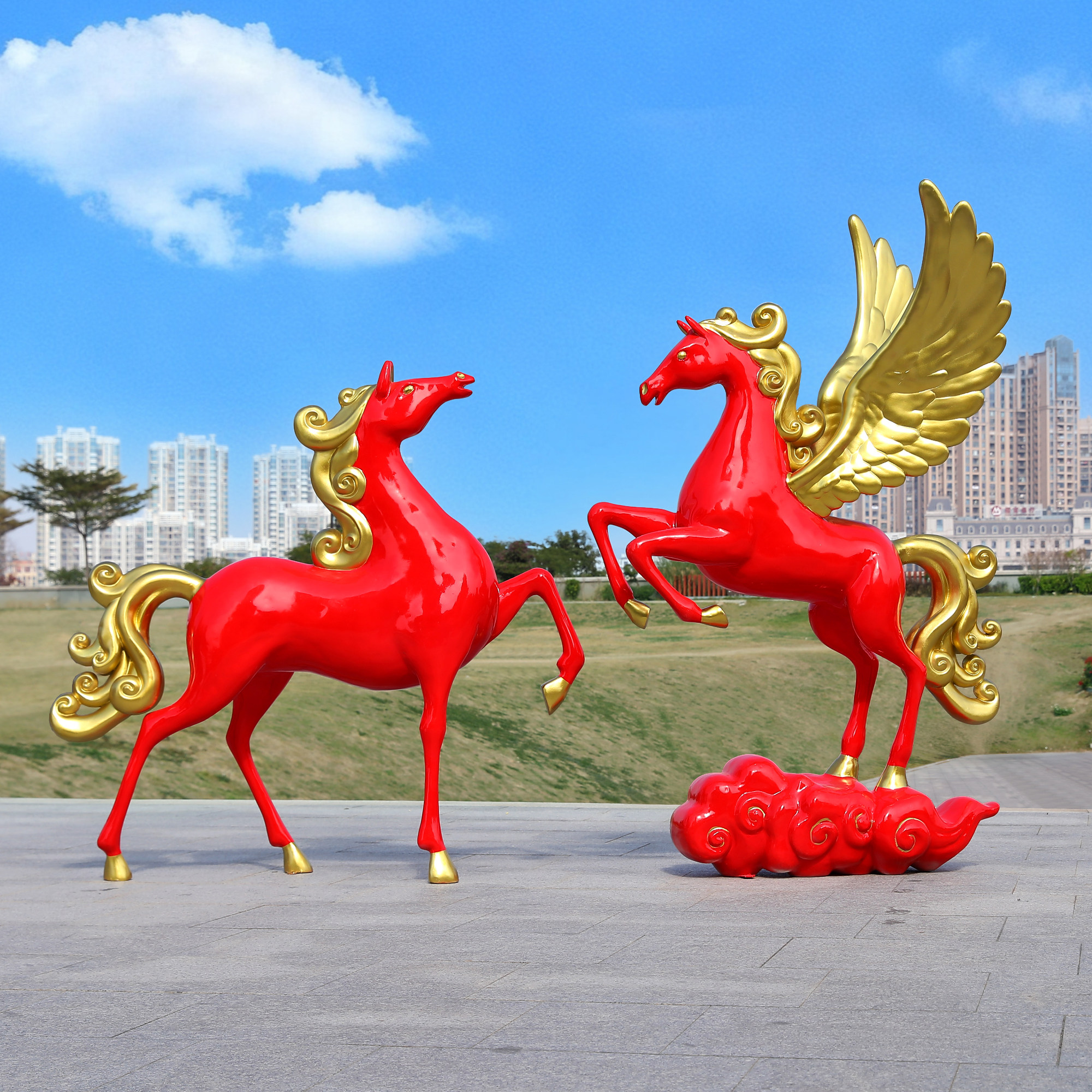 玻璃钢新年生肖马雕塑摆件2026马年吉祥物商场景区售楼部美陈摆件,家居饰品,户外/庭院摆件,淘宝优惠券,粉丝福利购,淘宝优惠卷