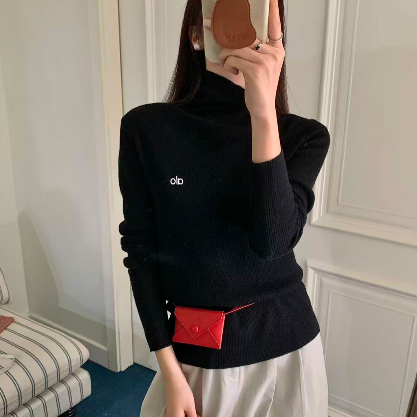 专柜2025秋冬堆堆领袖标打底衫羊毛针织衫女修身显瘦羊绒衫上衣