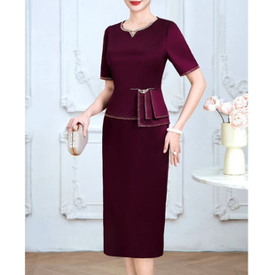 专柜2026春夏中袖 年轻妈妈喜婆婆高端醋酸礼服结婚宴会遮肚连衣裙