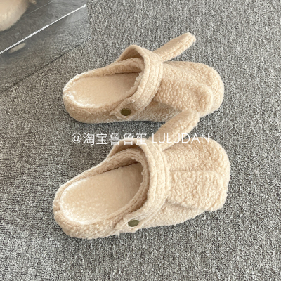 鲁鲁蛋 厚底毛毛拖鞋女外穿2025新款冬季二棉鞋加绒保暖包头棉拖