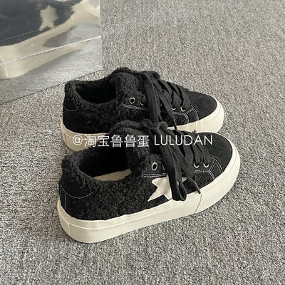 鲁鲁蛋 冬季加绒厚底小白鞋女款2025新款爆款板鞋二棉女鞋面包鞋