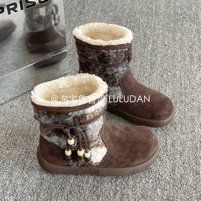 鲁鲁蛋 冬季外穿厚底雪地靴女款2025新款加绒加厚棉鞋保暖毛毛靴
