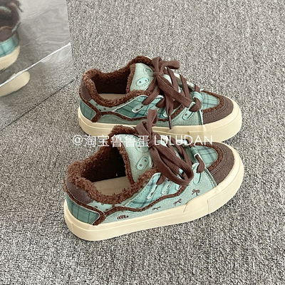 鲁鲁蛋 厚底小白鞋女款2025新款冬季加绒板鞋女鞋面包鞋二棉鞋子