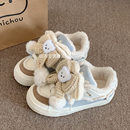 鲁鲁蛋可爱小熊百搭chic鞋子加绒板鞋女款2025新款秋冬厚底小白鞋