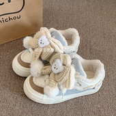 子加绒板鞋 女款 2025新款 鲁鲁蛋可爱小熊百搭chic鞋 秋冬厚底小白鞋