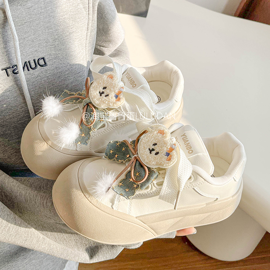 鲁鲁蛋 厚底小白鞋ins板鞋女款2025新款小众不撞款百搭鞋子面包鞋