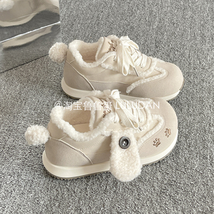 鲁鲁蛋 二棉鞋厚底小白鞋女款2025新款爆款冬季加绒板鞋面包鞋子