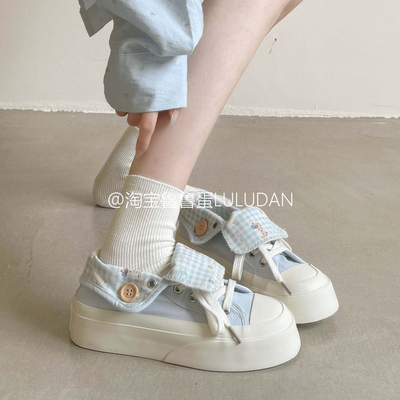 鲁鲁蛋一脚蹬帆布鞋女款2025新款夏季薄款透气板鞋百搭厚底小白鞋