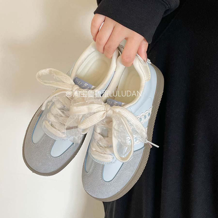 鲁鲁蛋 夏季厚底小白鞋子女2025新款爆款蝴蝶结休闲鞋芭蕾德训鞋