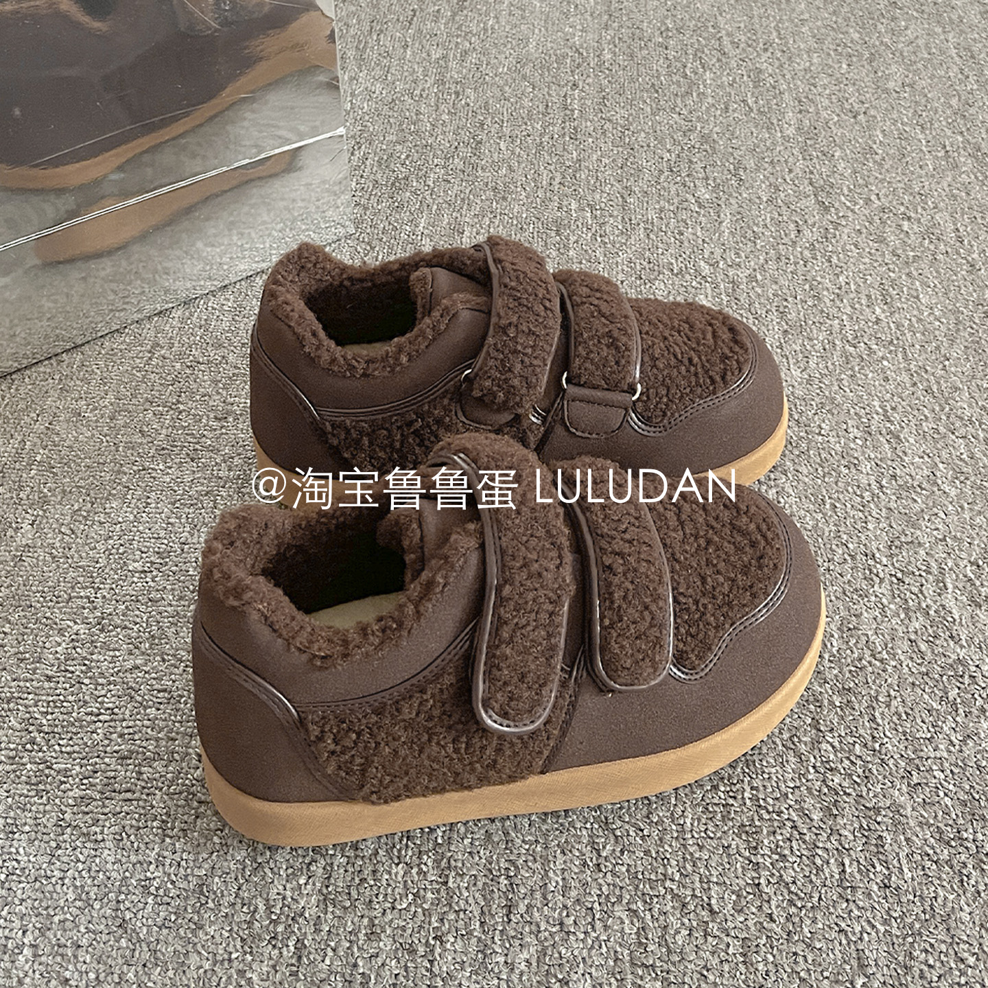 鲁鲁蛋 加绒雪地靴女款2025新款冬季保暖棉鞋毛茸茸魔术贴面包鞋