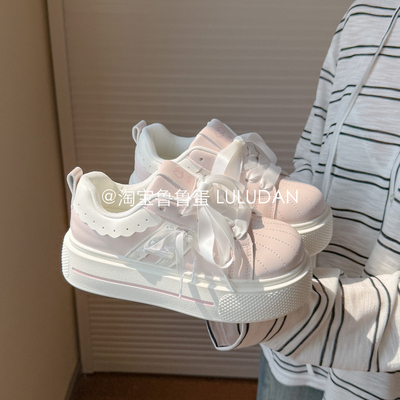 鲁鲁蛋 增高厚底小白鞋女款2026新款春季板鞋百搭面包鞋贝壳鞋子