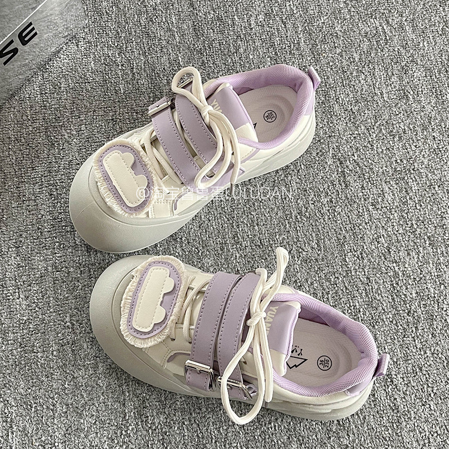 鲁鲁蛋百搭chic鞋子板鞋女款2025新款春秋设计感厚底小白鞋面包鞋