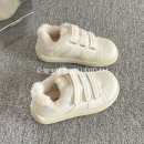 鲁鲁蛋 魔术贴厚底小白鞋女款2025新款冬韩系加绒板鞋二棉面包鞋