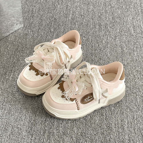 鲁鲁蛋 小众不撞款板鞋女款2026新款春秋蝴蝶结厚底小白鞋面包鞋