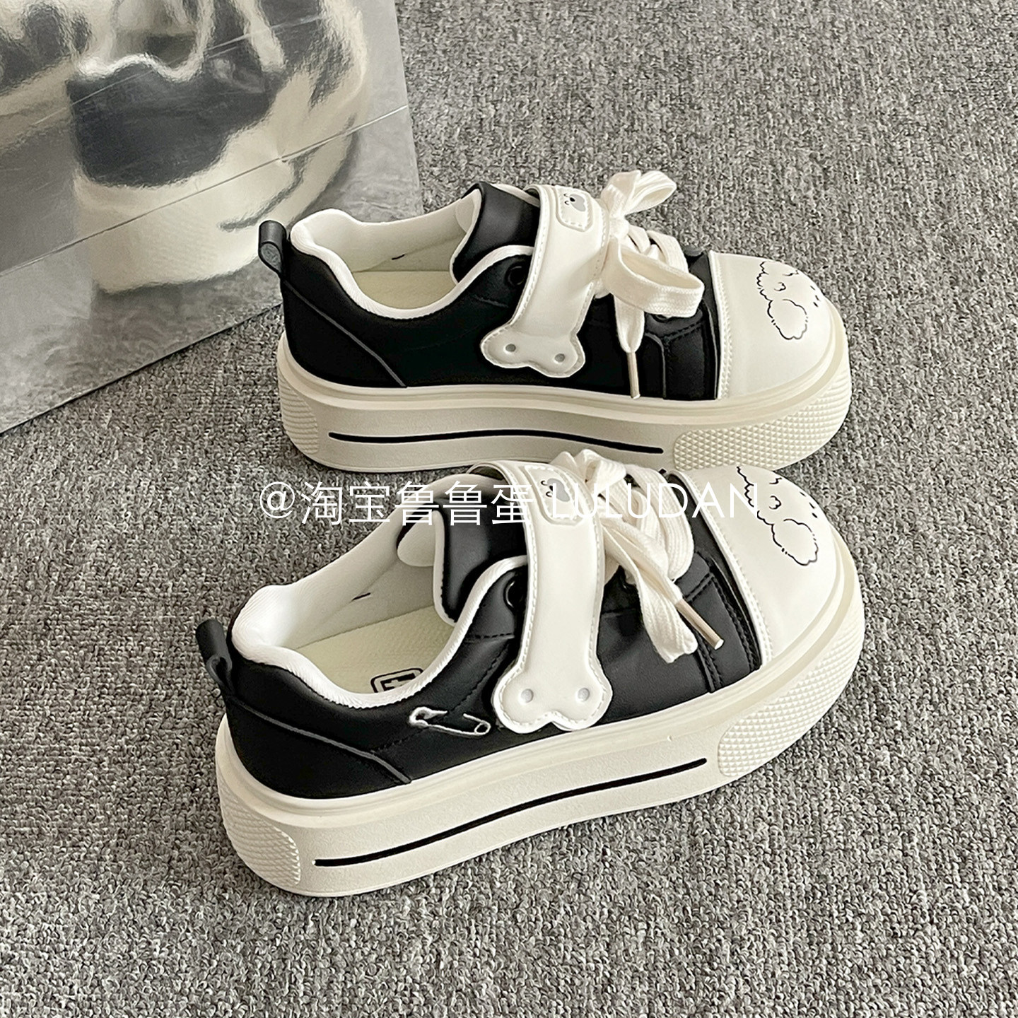鲁鲁蛋 增高厚底小白鞋女鞋2026新款魔术贴板鞋子可爱小狗面包鞋,女鞋,休闲板鞋,淘宝优惠券,粉丝福利购,淘宝优惠卷