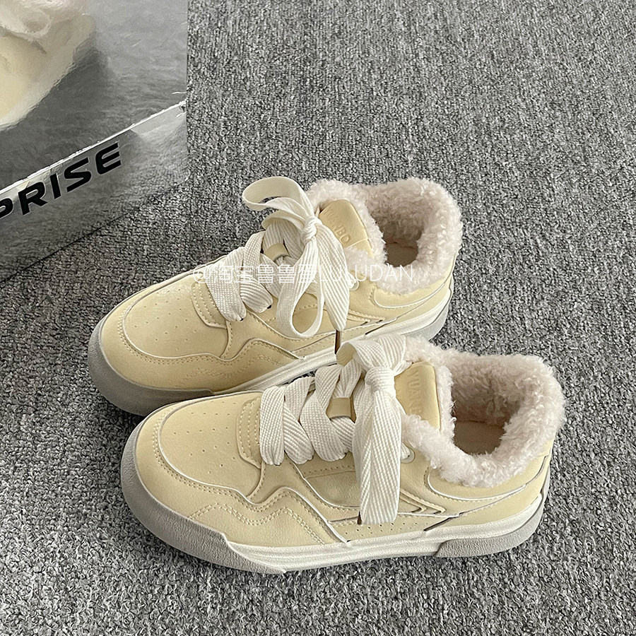 鲁鲁蛋 厚底小白鞋加绒板鞋女款2025新款秋冬百搭鞋子小众面包鞋,女鞋,休闲板鞋,淘宝优惠券,粉丝福利购,淘宝优惠卷