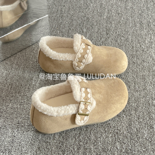 鲁鲁蛋 厚底勃肯鞋子女2025新款爆款冬季保暖加绒二棉女鞋穆勒鞋