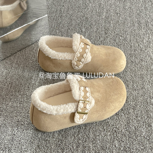 鲁鲁蛋 厚底勃肯鞋子女2025新款爆款冬季保暖加绒二棉女鞋穆勒鞋
