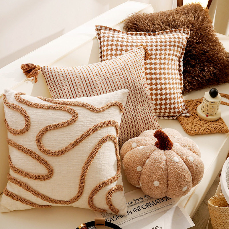 侘寂风暖棕抱枕北欧ins纹理客厅沙发靠枕飘窗靠垫卧室床头抱枕套,居家布艺,靠垫/抱枕,淘宝优惠券,粉丝福利购,淘宝优惠卷