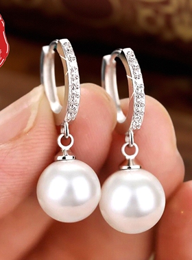 珍珠耳环2026新款简约百搭耳饰女S925纯银耳扣防过敏耳钩贝珠耳坠