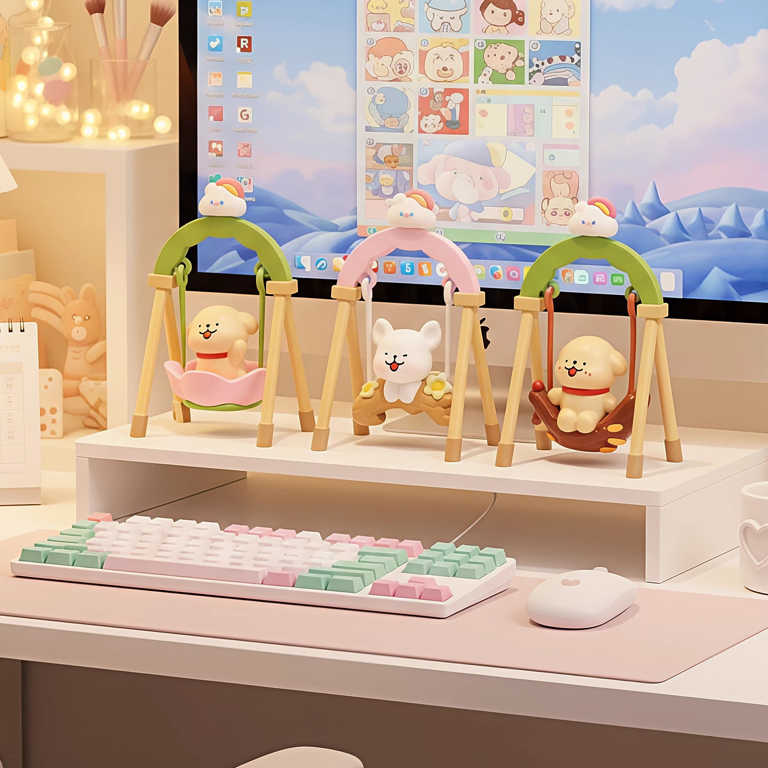 可爱小狗荡秋千桌面摆件卡通动物办公室工位装饰治愈系少女心摆件,家居饰品,桌面摆件,淘宝优惠券,粉丝福利购,淘宝优惠卷