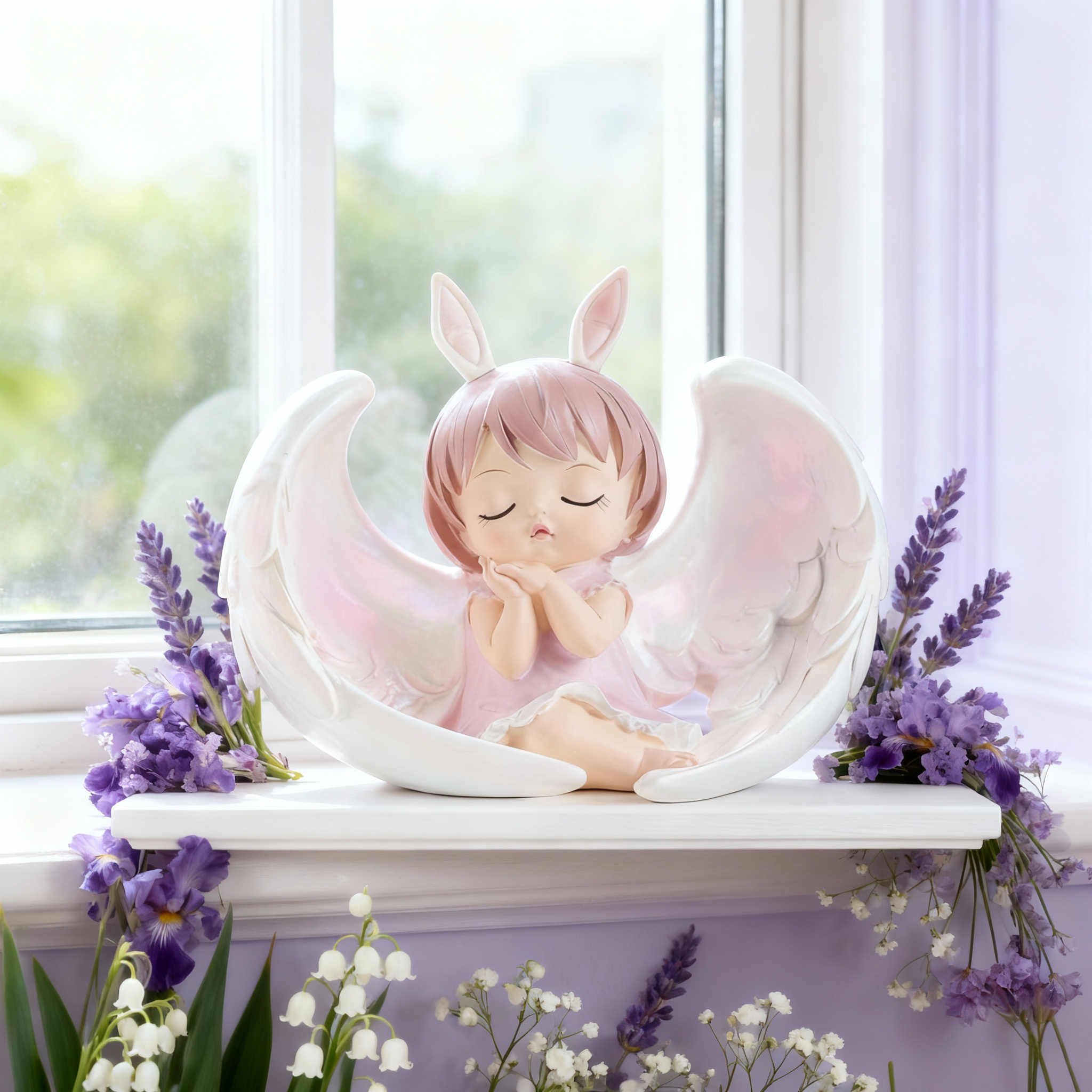 粉色甜美天使卡通树脂桌面摆件