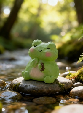 新中式绿色陶瓷青蛙桌面摆件