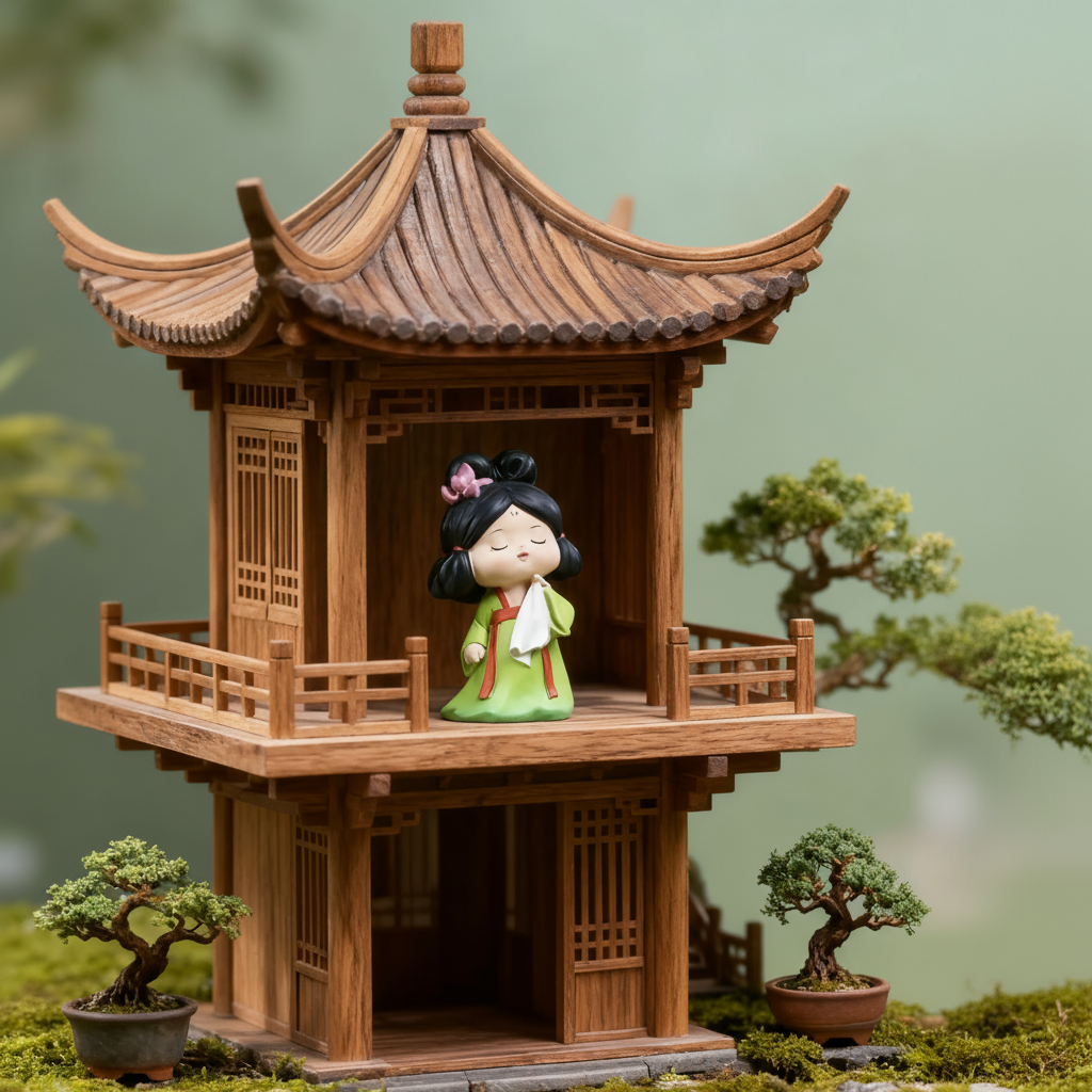 唐式古风木质亭台楼阁国学摆件