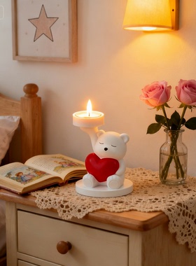 北欧可爱小熊爱心烛台床头摆件