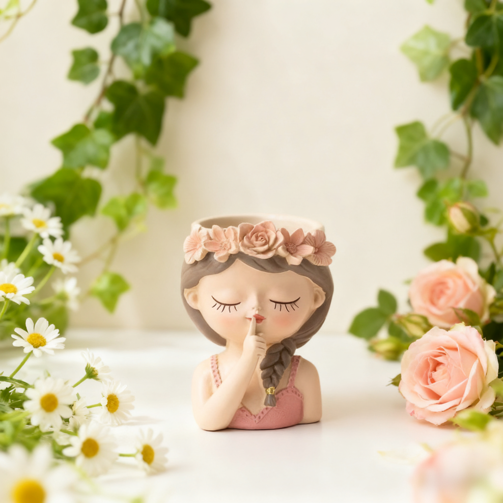 可爱天使粉色花朵桌面摆件手办