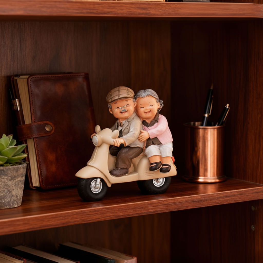 老人情侣摩托车3D树脂模型摆件