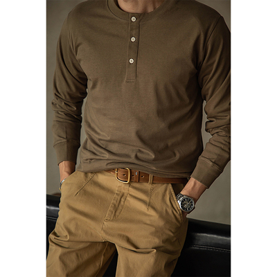 唔刃美式复古亨利衫重磅纯棉T恤