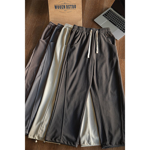 唔刃重磅斜纹宽松直筒卫裤长裤