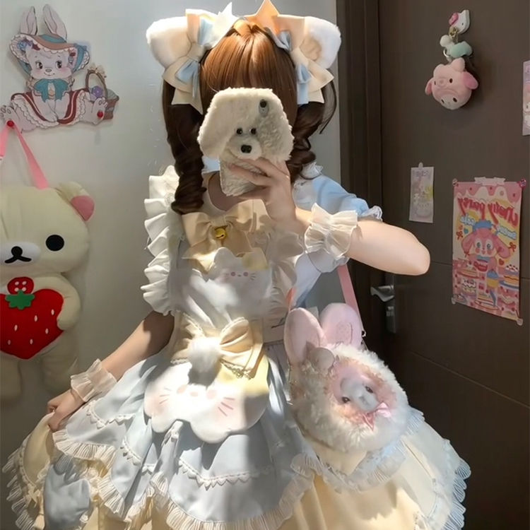 【现货】甜茶少女原创洛丽塔Lolita甜美可爱蓝黄色学院风蓬蓬裙