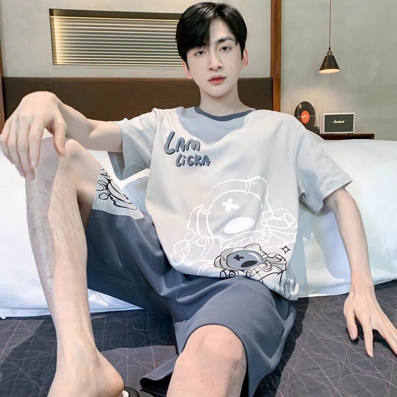 夏季纯棉男薄款短袖大码睡衣套装