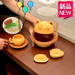 可爱卡通猫咪泡面碗宿舍学生带盖陶瓷大容量吃面碗食品级螺蛳粉碗
