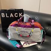 撞色拼接大容量旅行袋女手提斜挎健身包运动包欧美时尚 单肩行李包